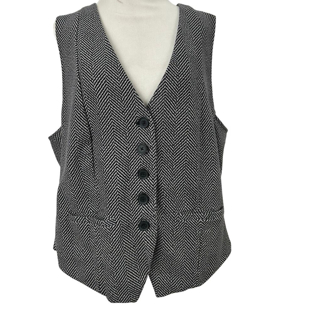 Torrid Herringbone Vest Womens Size 2 Black Taupe Button Front Plus Size